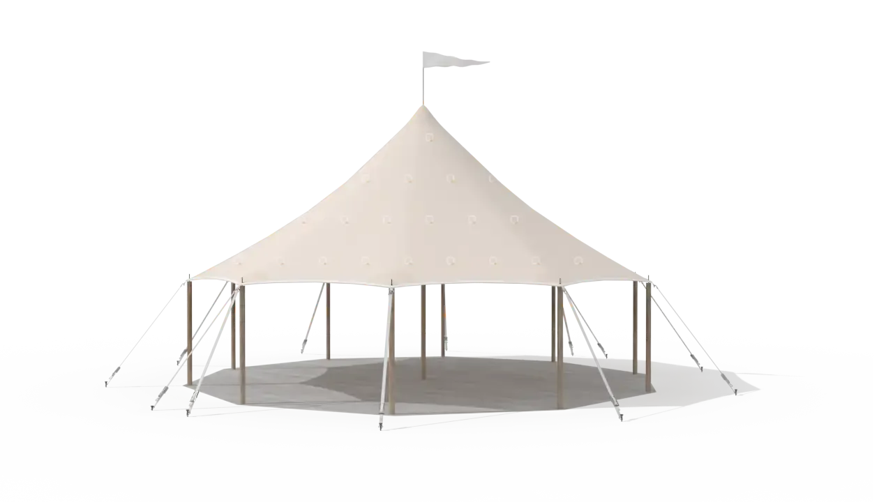 Modelillustration af Mastetelt 10 × 10 m · set fra siden