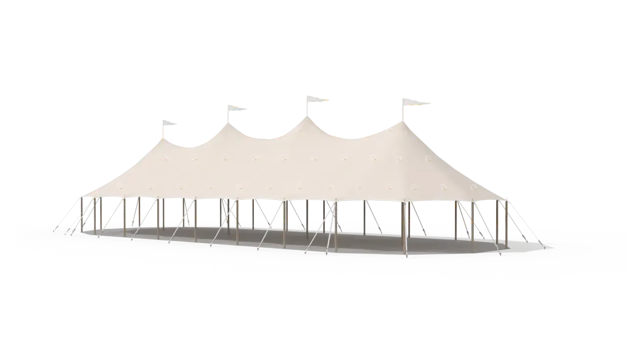 Modelillustration af Mastetelt 10 × 28 m · set fra siden