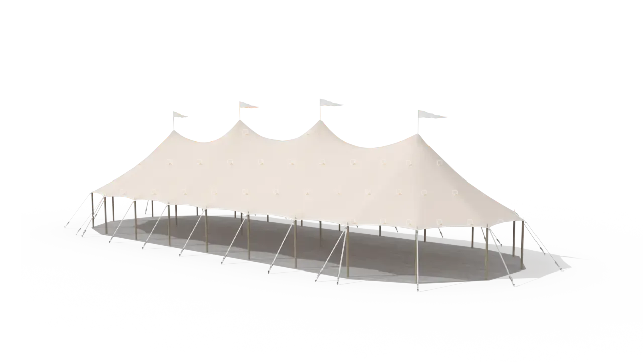 Modelillustration af Mastetelt 10 × 28 m · set fra oven