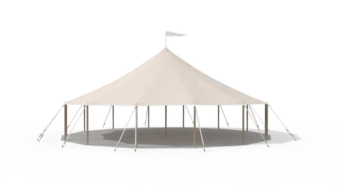 Modelillustration af Mastetelt 14 × 14 m · set fra siden