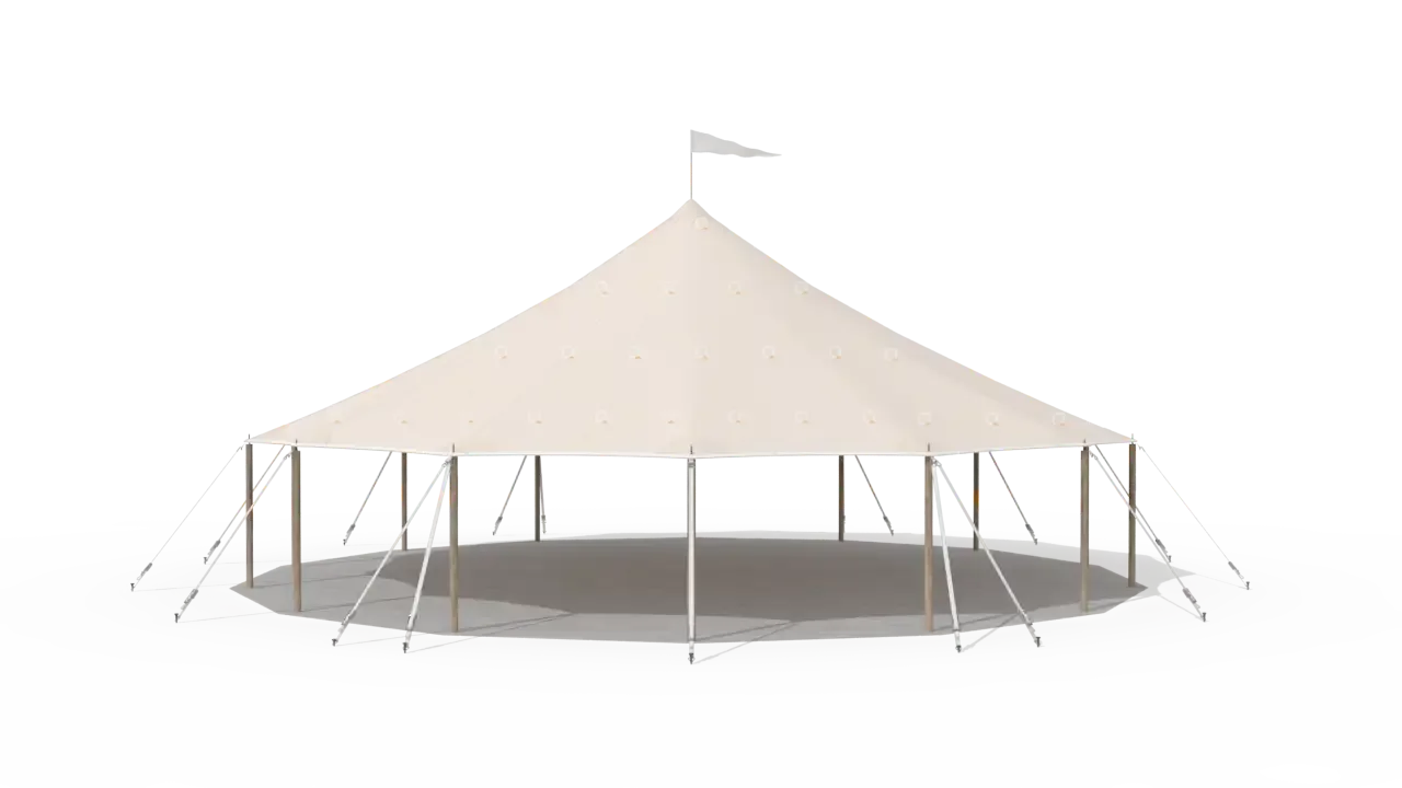 Modelillustration af Mastetelt 14 × 14 m · set fra oven