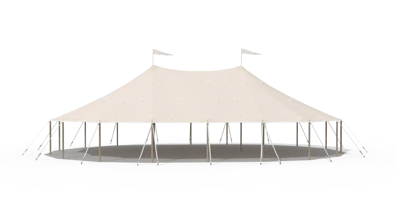 Modelillustration af Mastetelt 14 × 20 m · set fra siden