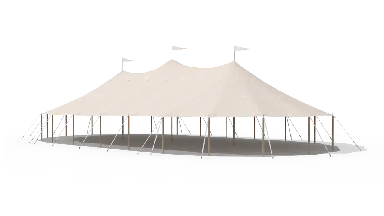 Modelillustration af Mastetelt 14 × 26 m · set fra siden