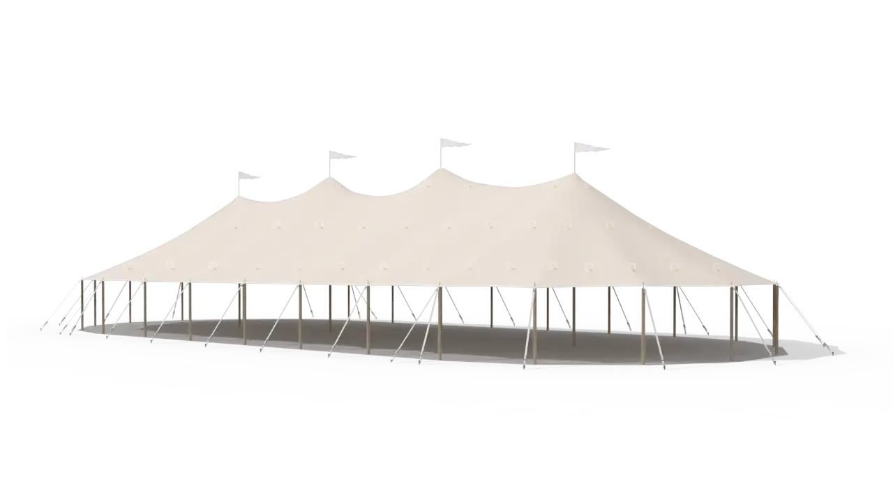 Modelillustration af Mastetelt 14 × 32 m · set fra siden