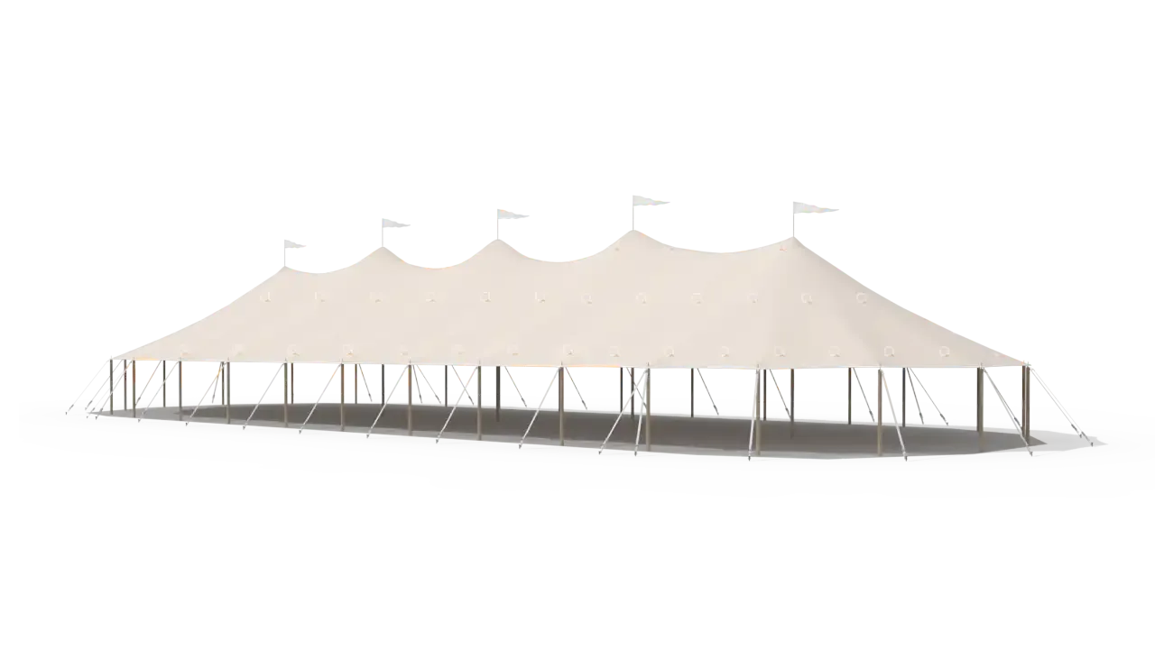 Modelillustration af Mastetelt 14 × 38 m · set fra siden