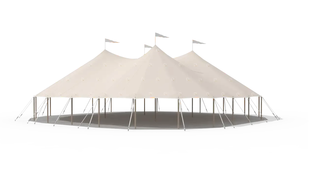 Modelillustration af Mastetelt 20 × 20 m · set fra siden