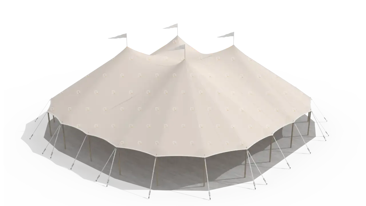 Modelillustration af Mastetelt 20 × 20 m · set fra oven