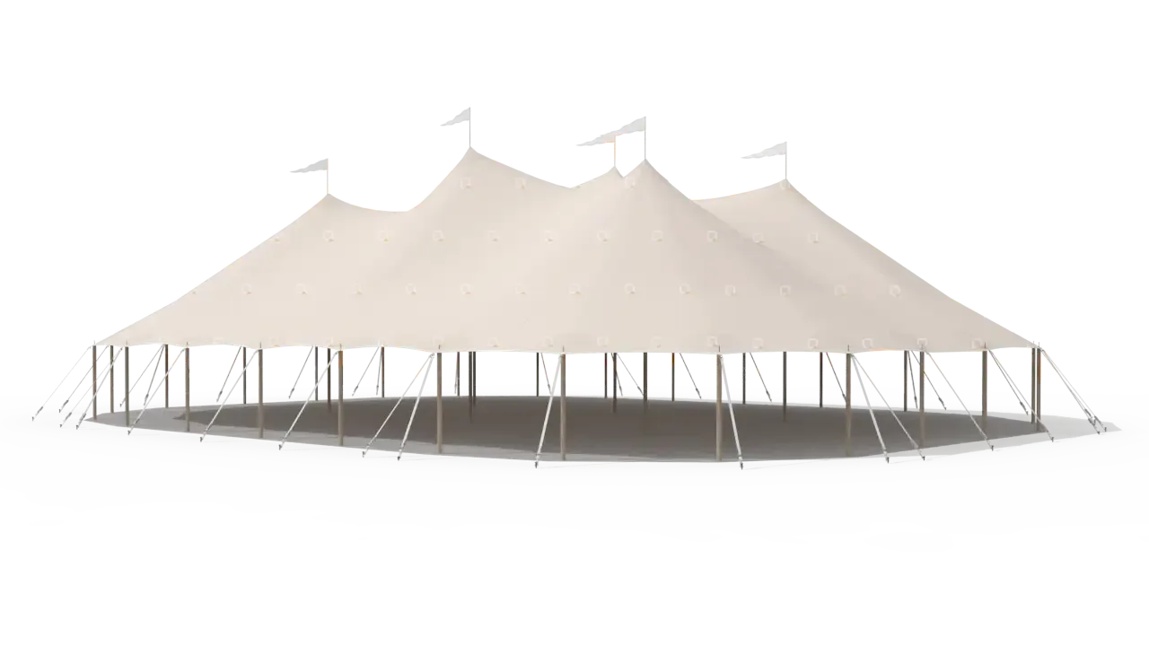 Modelillustration af Mastetelt 20 × 26 m · set fra siden