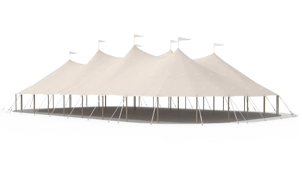 Modelillustration af Mastetelt 20 × 32 m · set fra siden