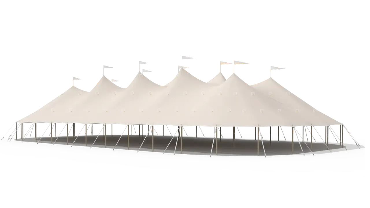 Modelillustration af Mastetelt 20 × 38 m · set fra siden