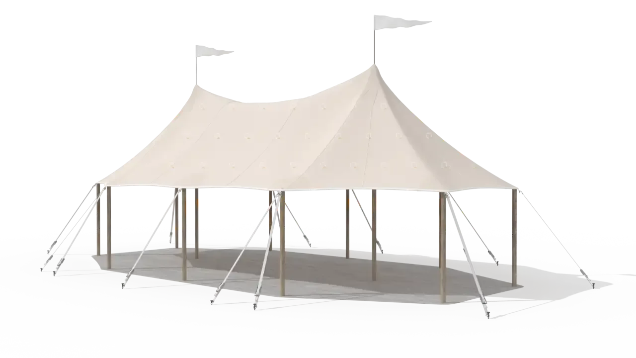 Modelillustration af Mastetelt 6 × 12 m · set fra siden