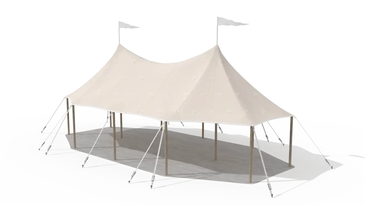 Modelillustration af Mastetelt 6 × 12 m · set fra oven