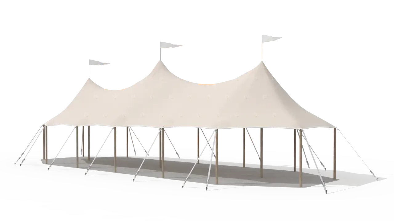 Modelillustration af Mastetelt 6 × 18 m · set fra siden