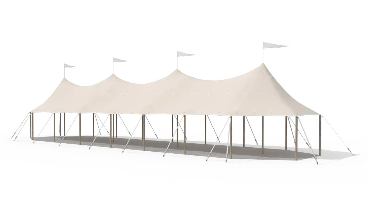 Modelillustration af Mastetelt 6 × 24 m · set fra siden
