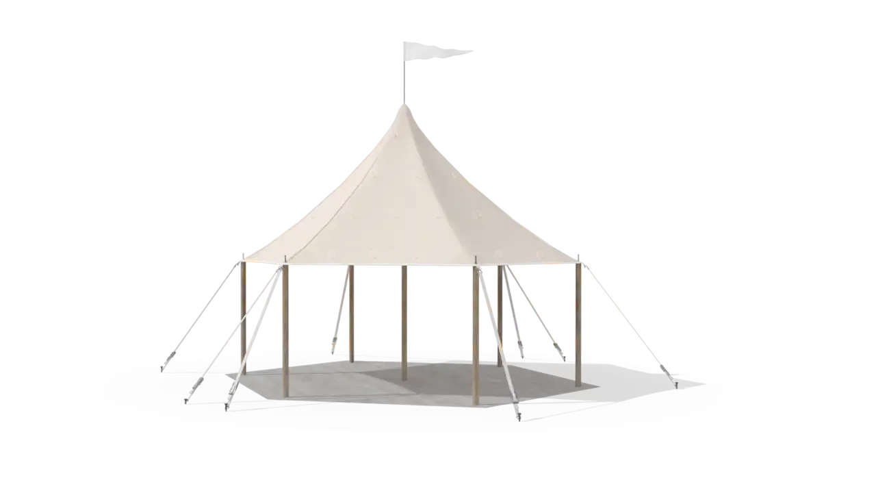 Modelillustration af Mastetelt 6 × 6 m · set fra siden